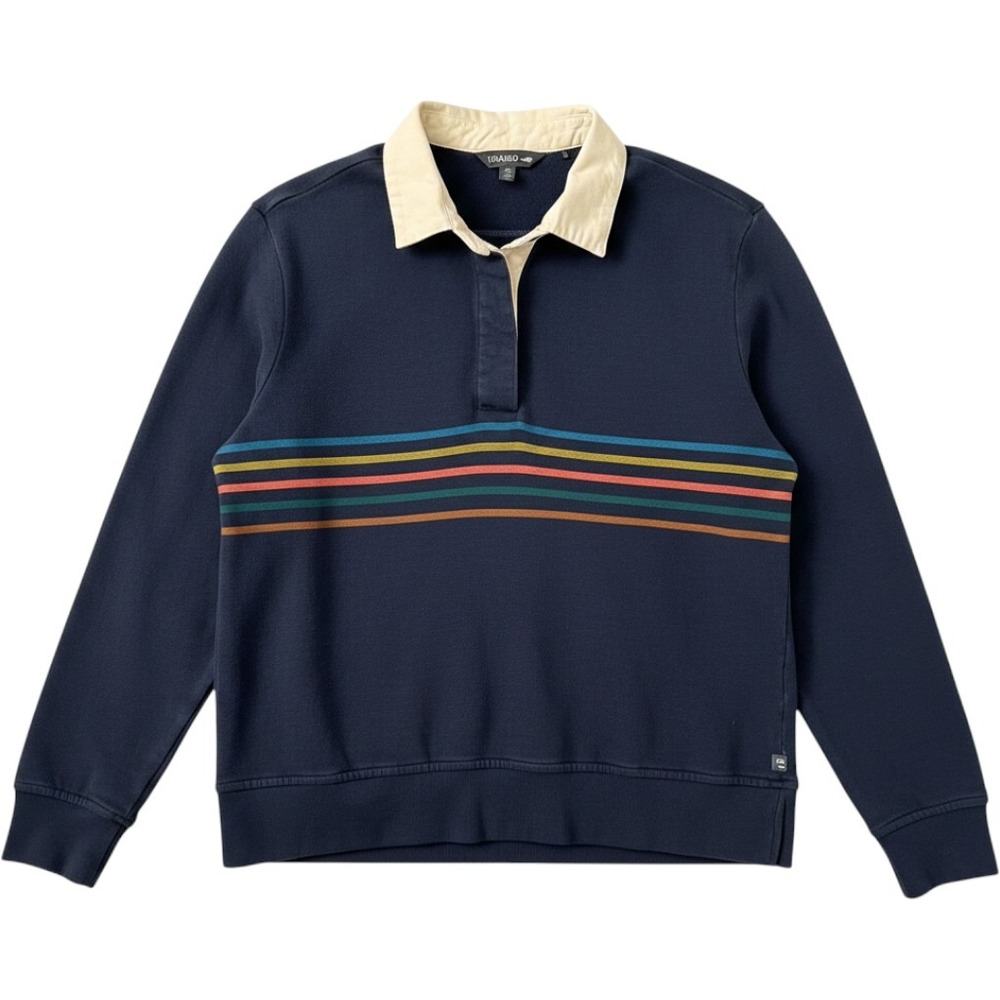 Toad&Co Mens XL Navy Blue Organic Cotton Rugby Stripe Long Sleeve Sweatshirt